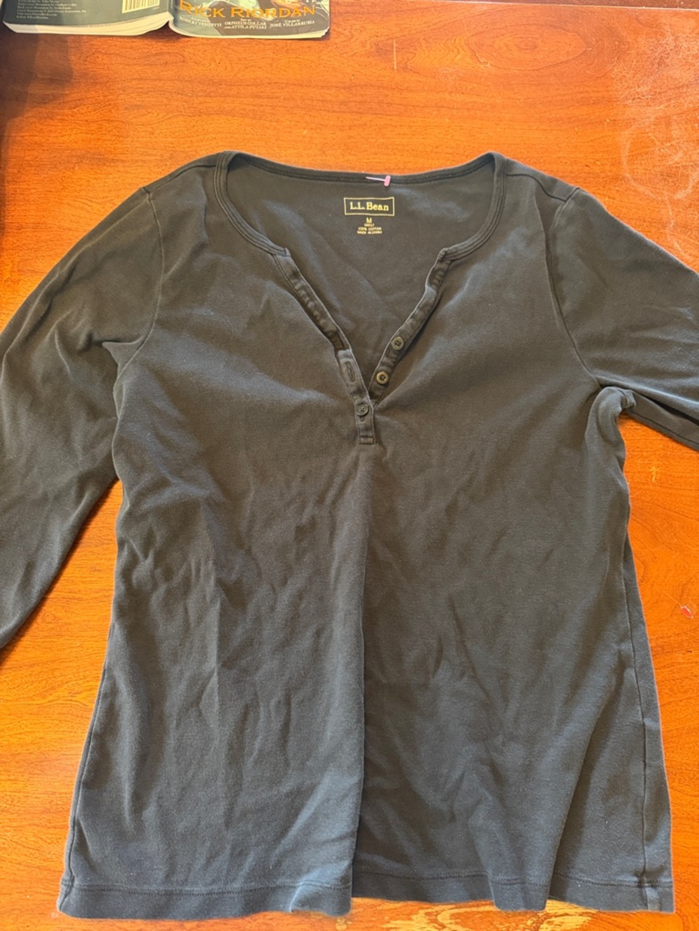 L.L. Bean Black 3/4 Sleeve Top, Womens M, 100% cotton
